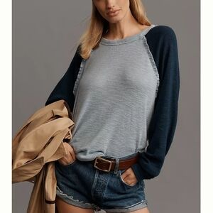 Pilcro Heather Gray and Navy Long Sleeve Top